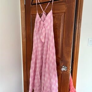 Pink Gingham Midi Skirt